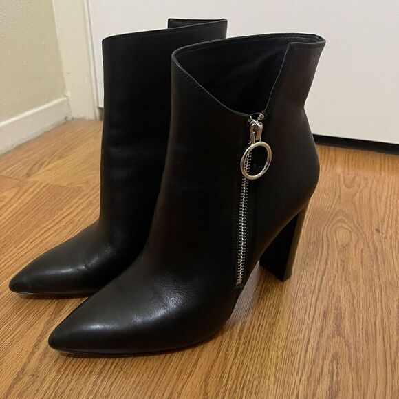 PAIGE Women's Kate Black Asymmetrical Leather Point-Toe Ankle Bootie US 9.5 - Picture 6 of 11
